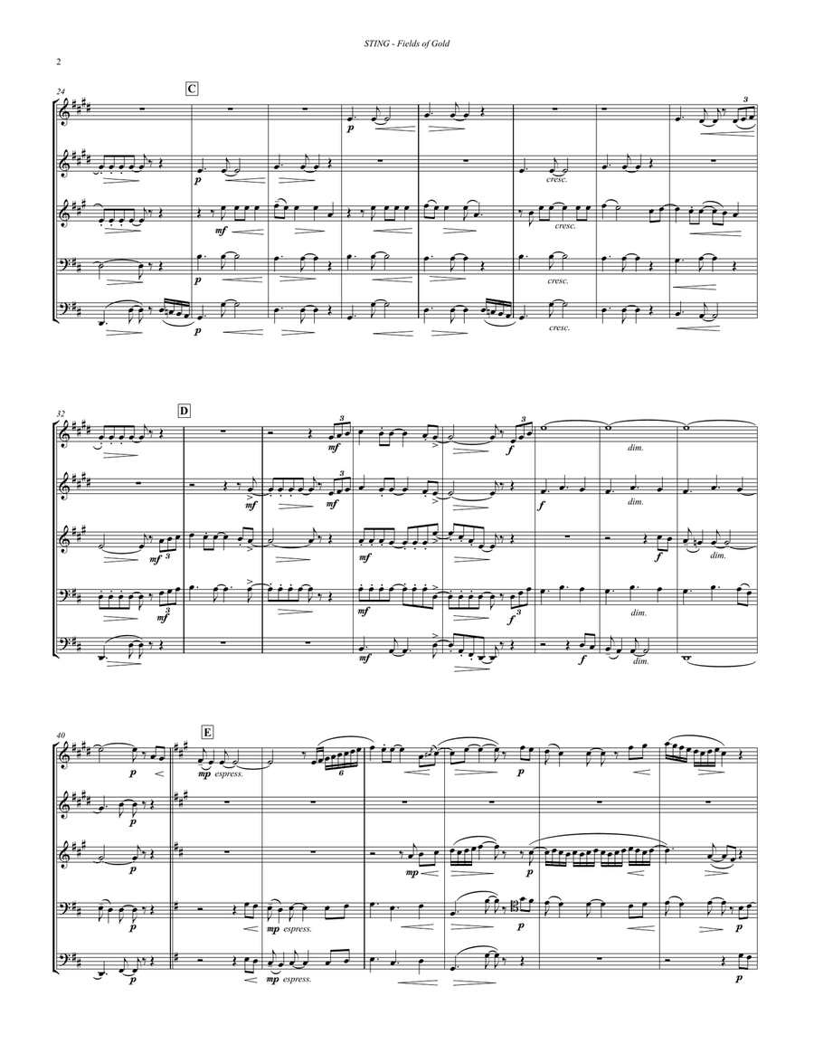 Fields Of Gold Brass Quintet scores gallery preview page 2
