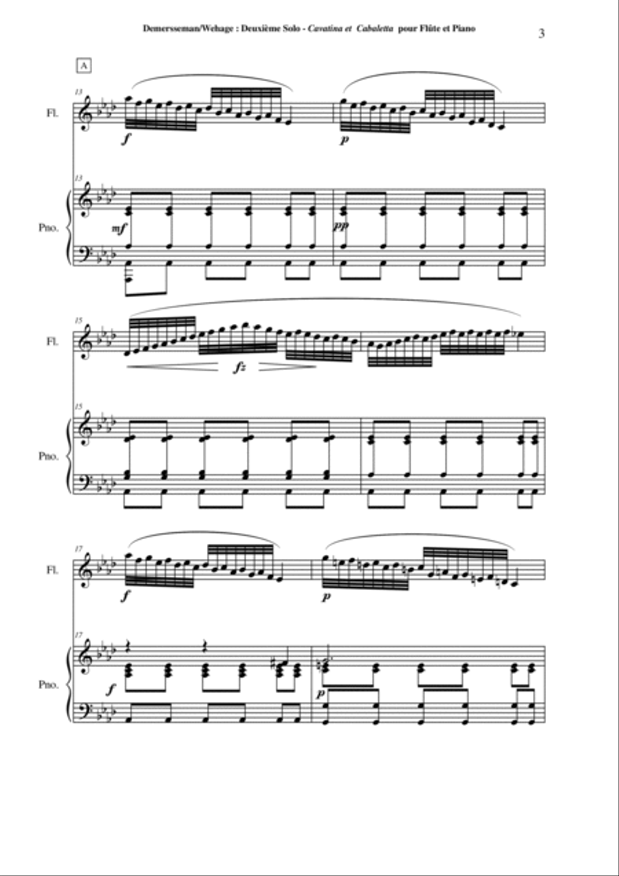 Jules Demersseman : Deuxième Solo : Cavatina et Cabaletta for flute and piano Flute Solo scores gallery preview page 3