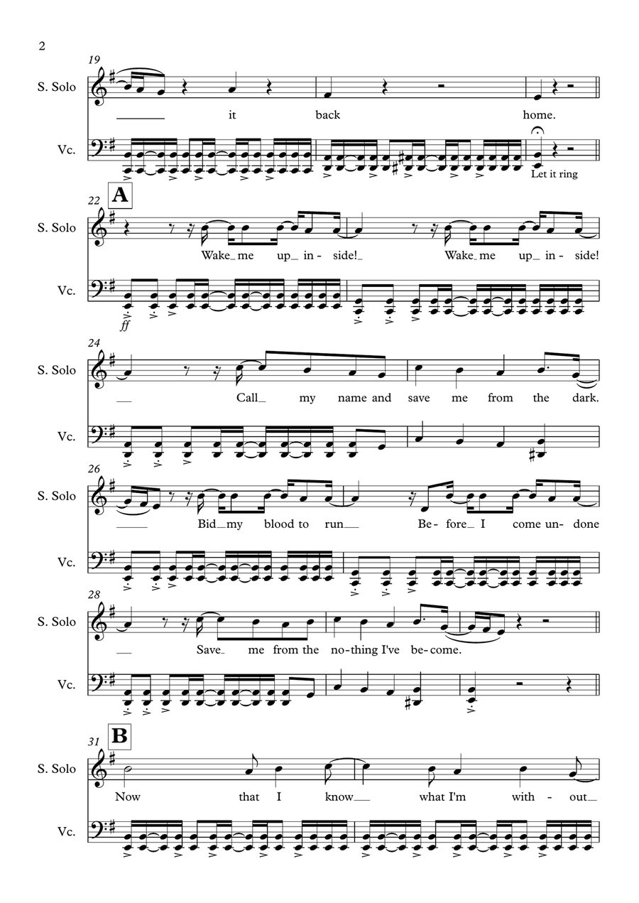 Bring Me To Life Bring Me To Life Voice scores gallery preview page 2