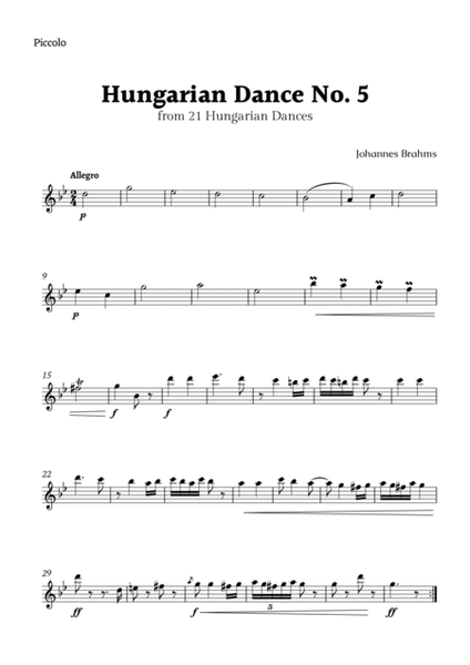 Hungarian Dance No. 5 by Brahms for Flute Ensemble with Chords image number null