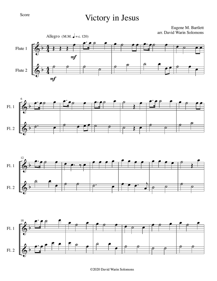 6 Hymns arranged for 2 flutes Flute Duet scores gallery preview page 1