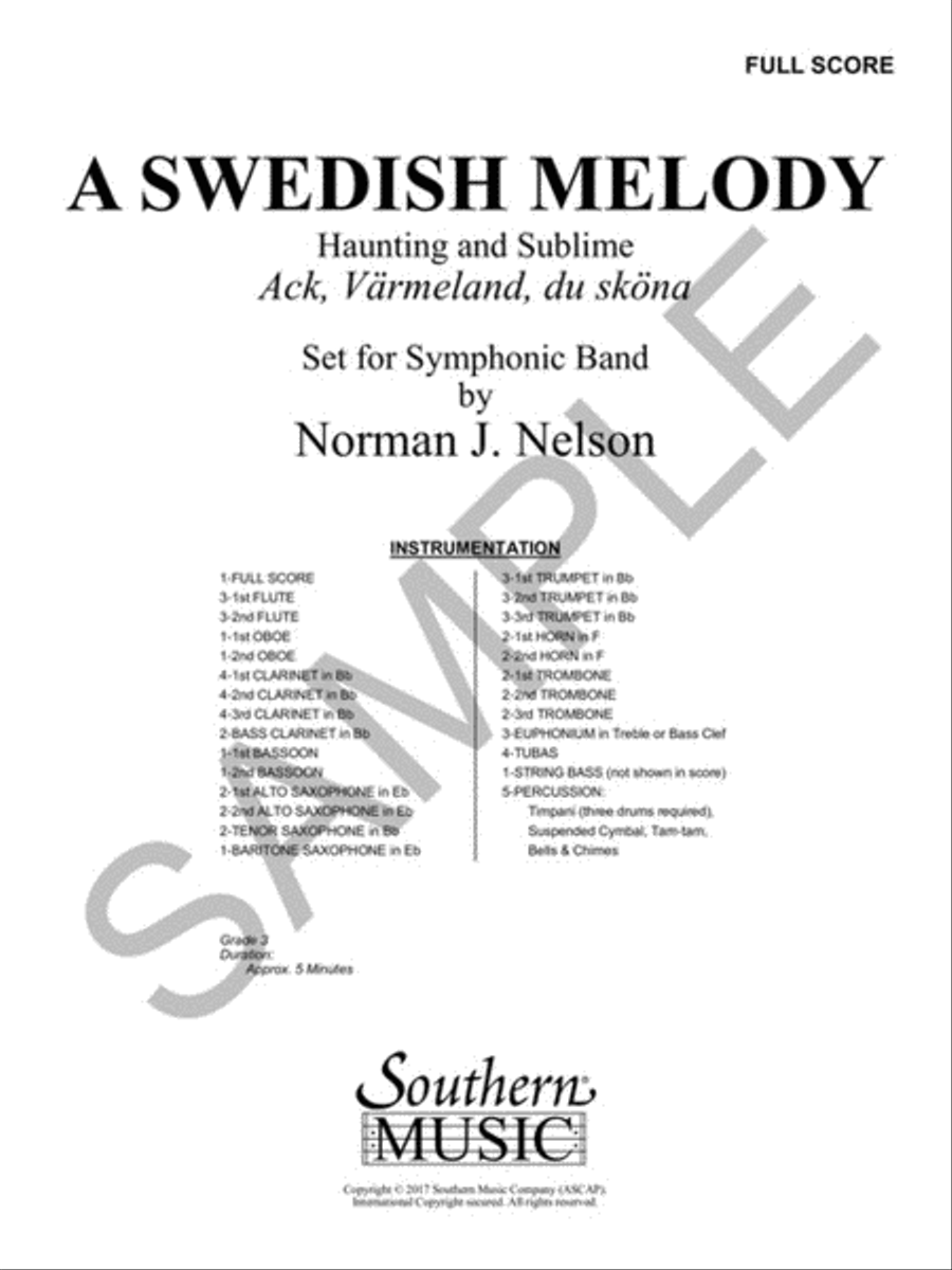 A Swedish Melody, Haunting and Sublime: Ack, Värmeland, du sköna Concert Band scores gallery preview page 2