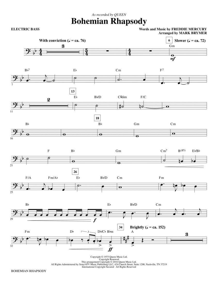 Bohemian Rhapsody (arr. Mark Brymer) - Electric Bass Choir scores gallery preview page 1