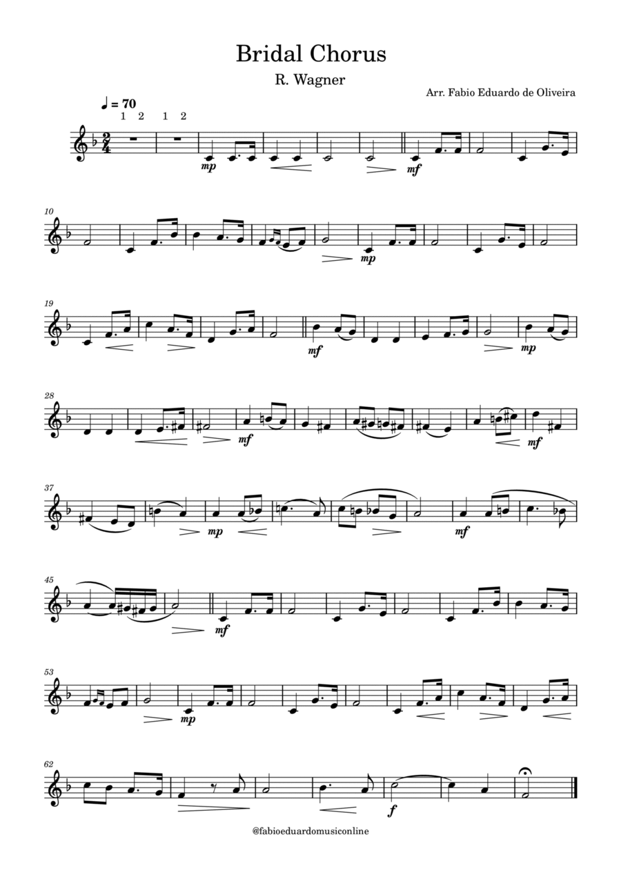 Bridal Chorus (Wagner) - Wedding March - Easy Arrangement Flute Solo scores gallery preview page 1