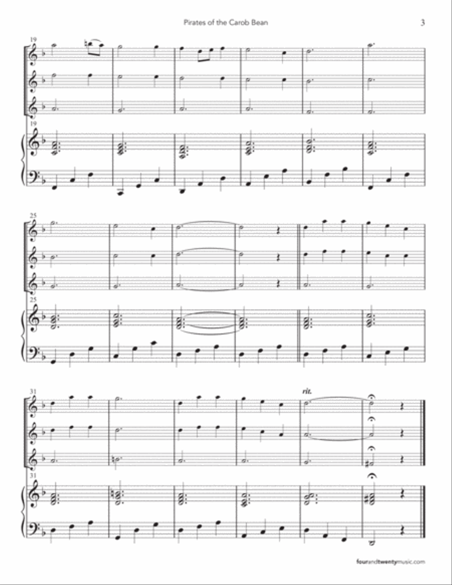 Pirates of the Carob Bean, for two or three flutes and optional piano Small Ensemble scores gallery preview page 3