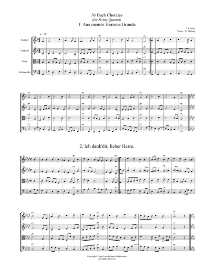 Bach Four-Part Chorales - 36 in Set (for String Quartet) 4-Part scores gallery preview page 2