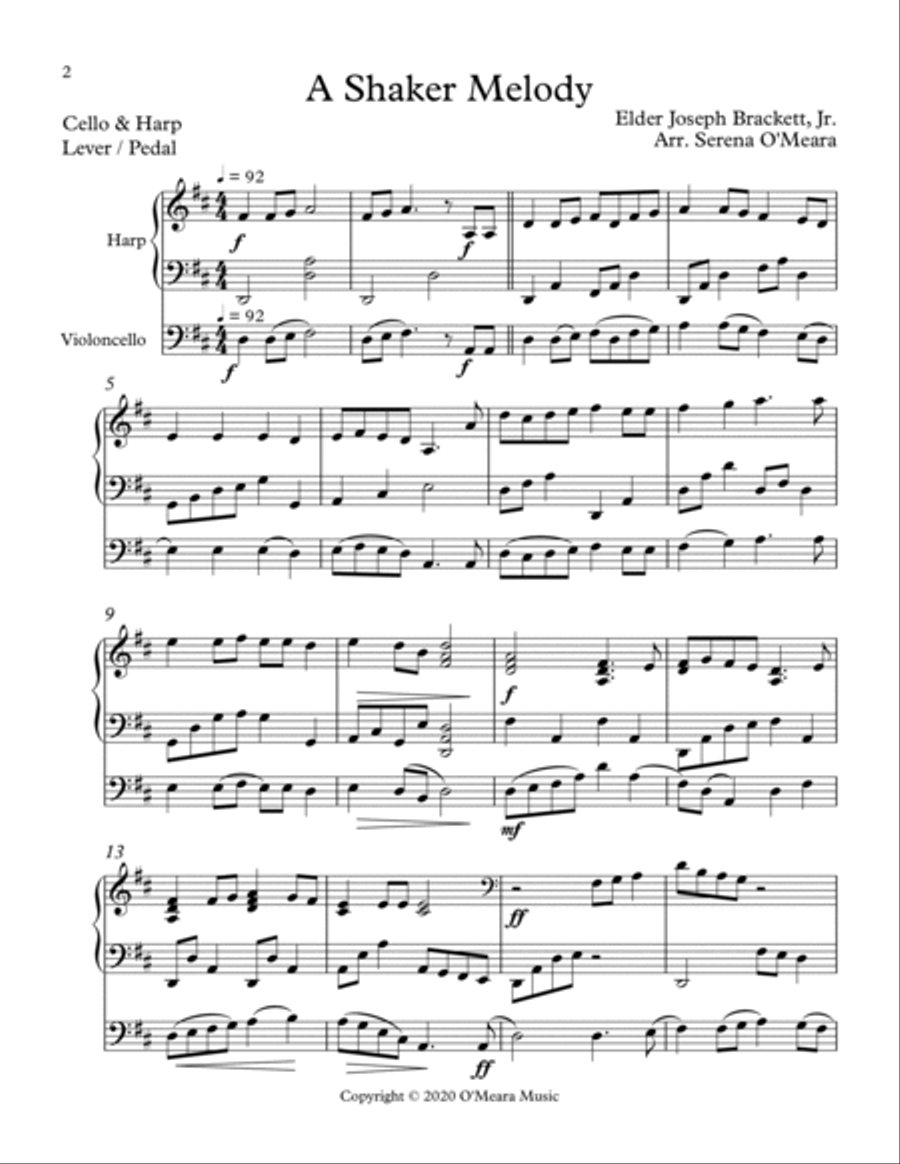 A Shaker Melody, Duet for Cello & Harp String Duet scores gallery preview page 2