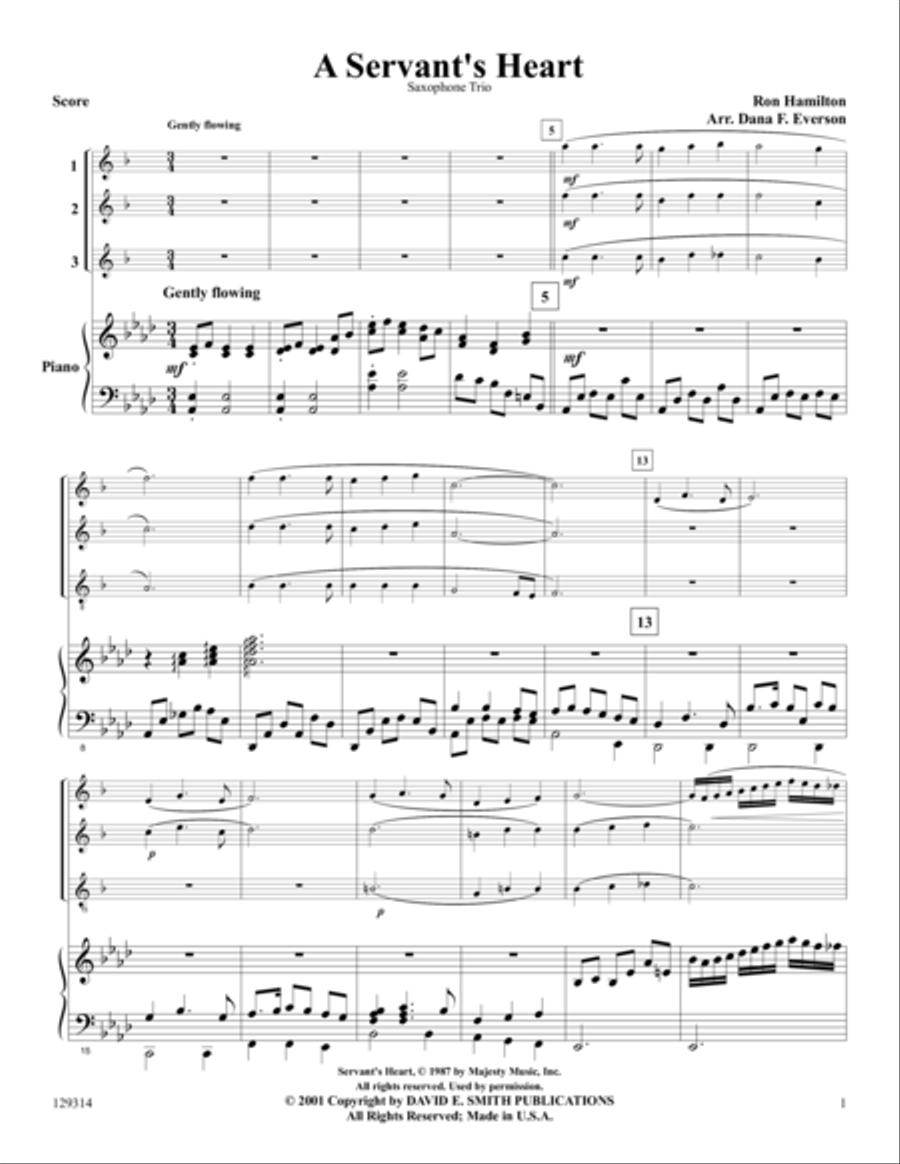 A Servant's Heart Woodwind Trio scores gallery preview page 1