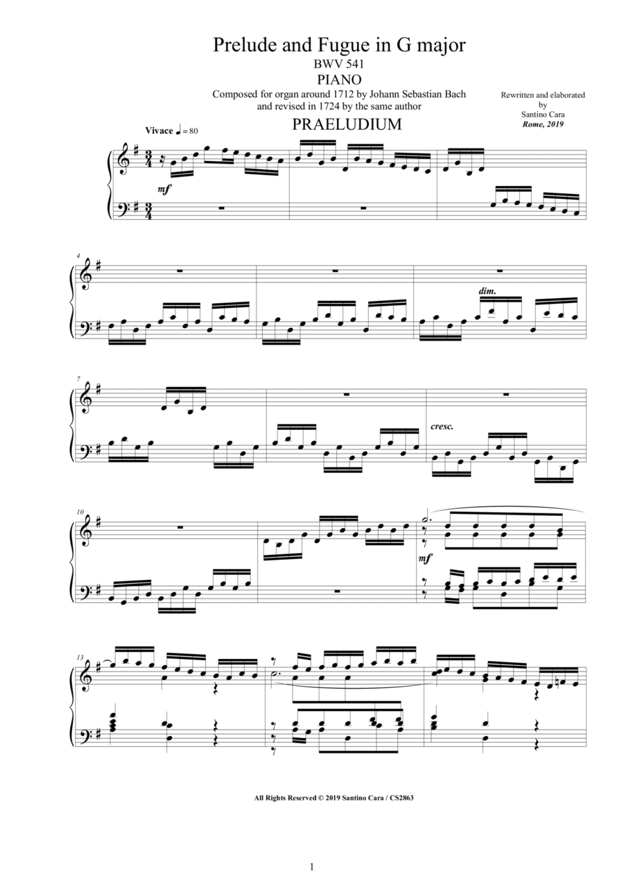 Bach - Prelude and Fugue in G major BWV 541 for Piano Piano Solo scores gallery preview page 1