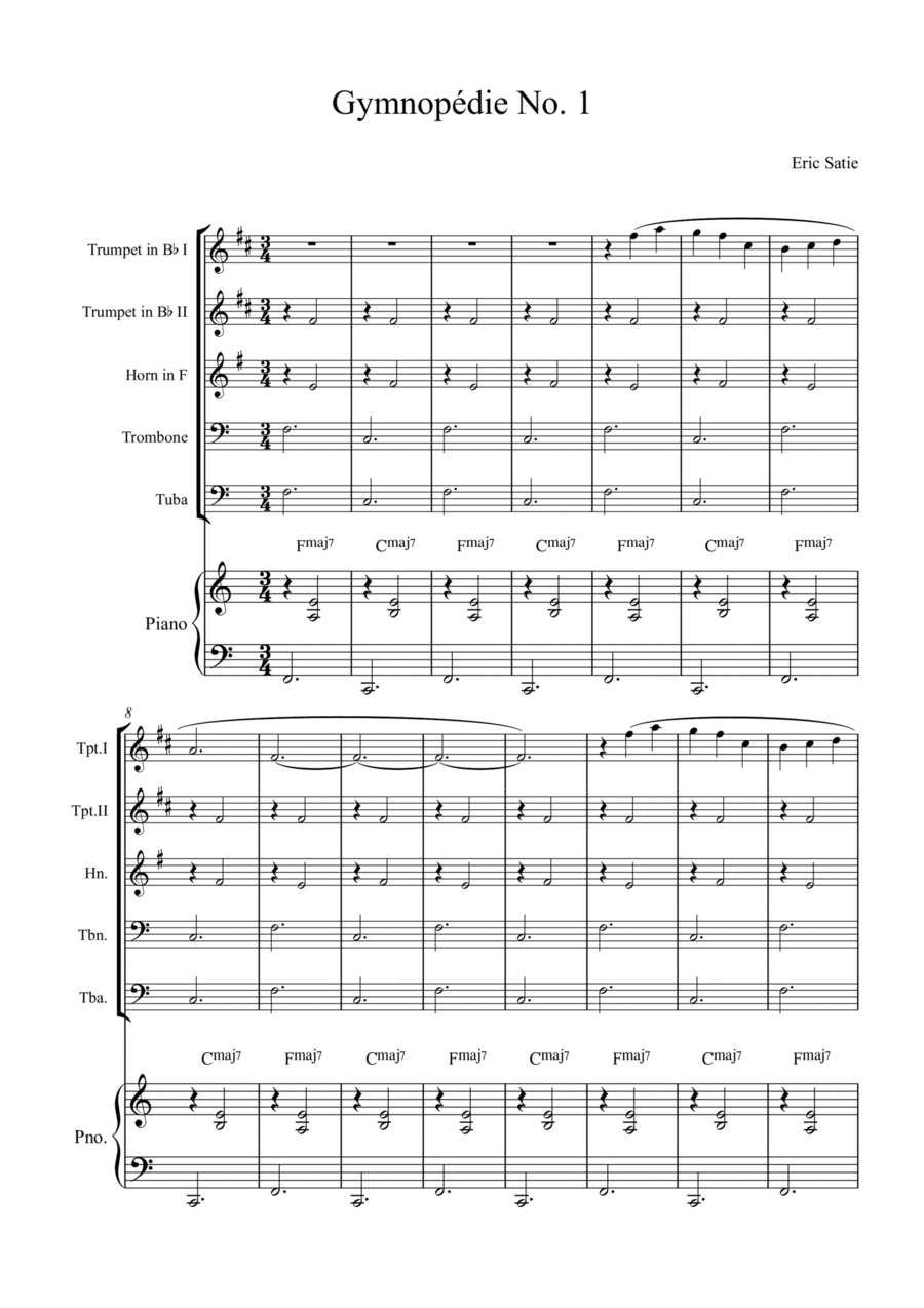 Gymnopédie No. 1 Brass Quintet scores gallery preview page 1