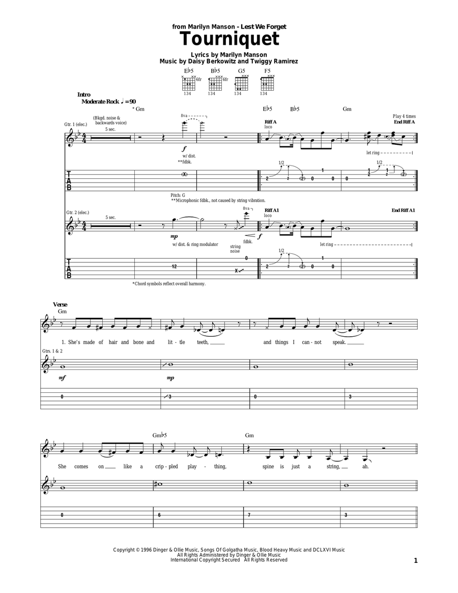 Tourniquet Electric Guitar scores gallery preview page 1
