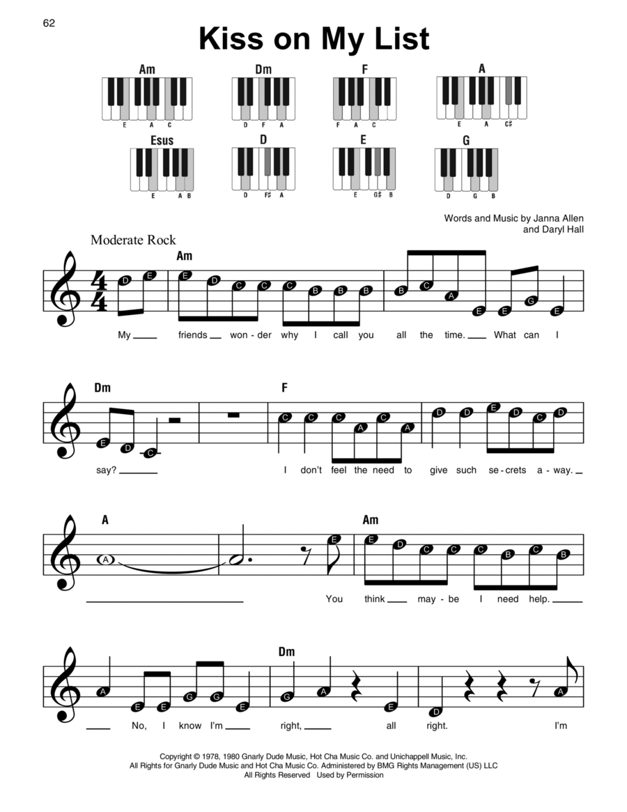 Kiss On My List Kiss On My List Easy Piano scores gallery preview page 1