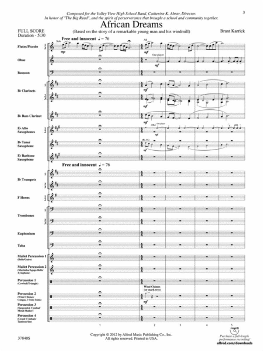 African Dreams: Score Concert Band scores gallery preview page 3