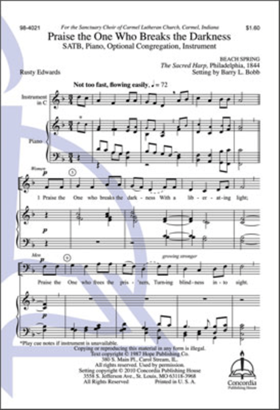 Praise the One Who Breaks the Darkness (Bobb) 4-Part scores gallery preview page 1