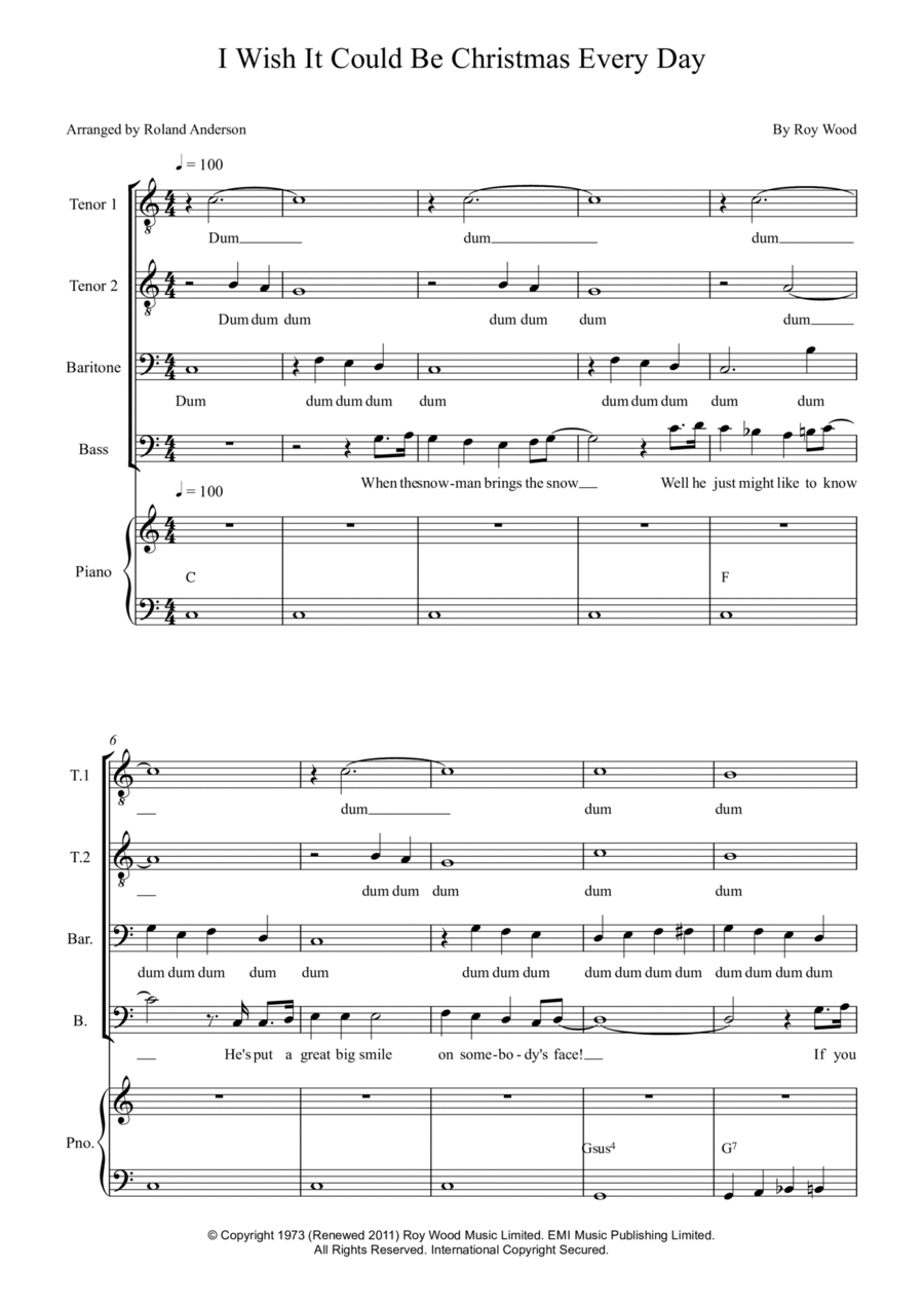 I Wish It Could Be Christmas Every Day I Wish It Could Be Christmas Every Day TTBB scores gallery preview page 1