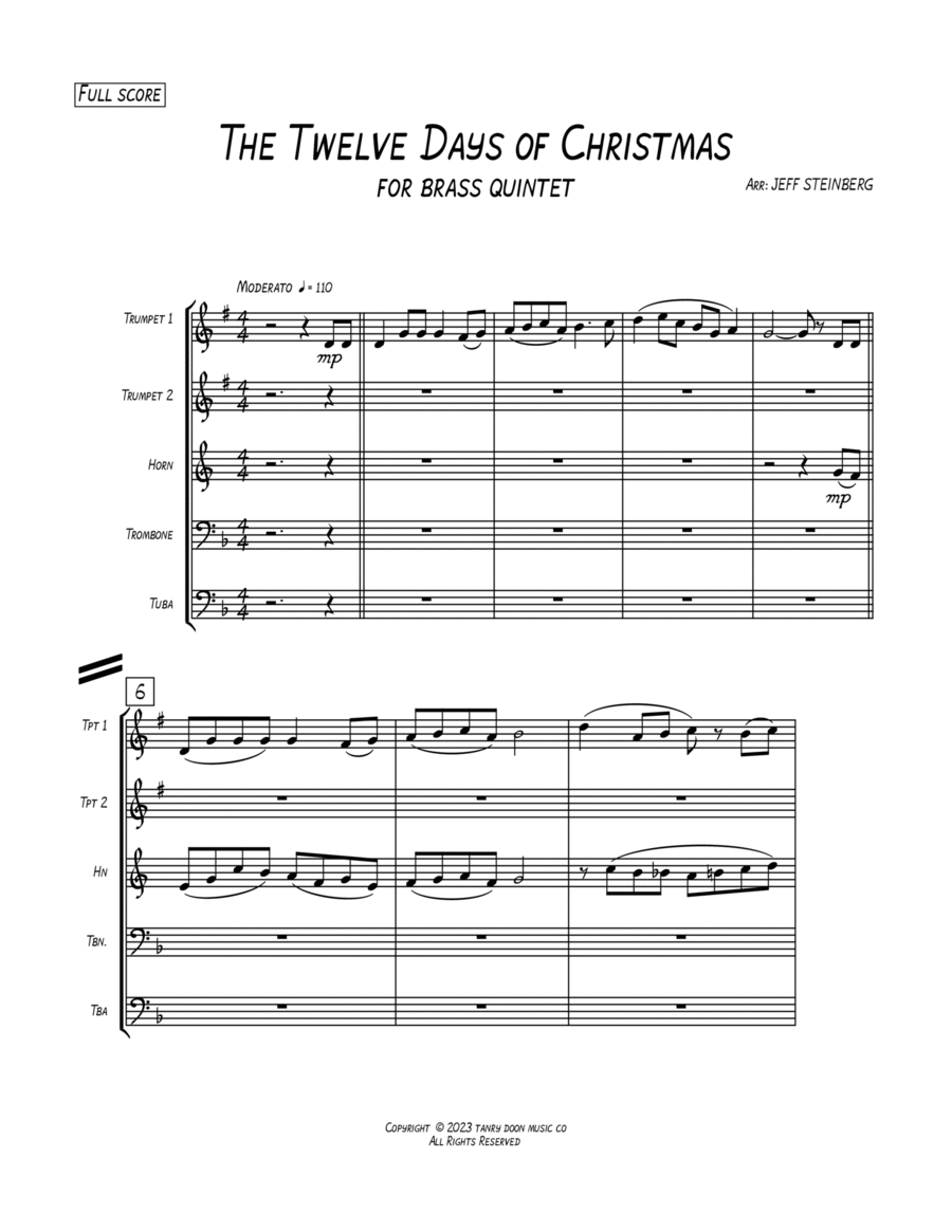 THE TWELVE DAYS OF CHRISTMAS For Brass Quintet image number null