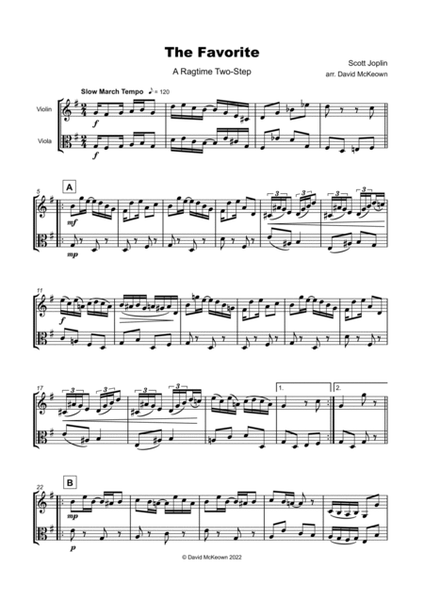 The Favorite, Two-Step Ragtime for Violin and Viola Duet