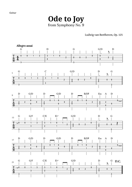 Ode to Joy by Beethoven for Guitar Tab with Chords image number null