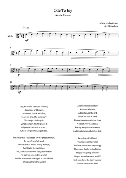 Beethoven - Ode To Joy for Viola - Clean version in D major image number null