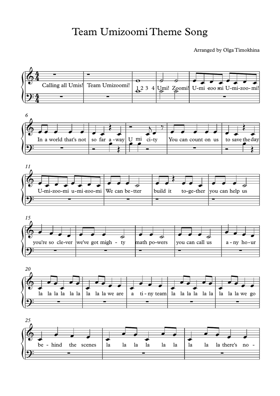 Team Umizoomi Cues Team Umizoomi Cues Easy Piano scores gallery preview page 1