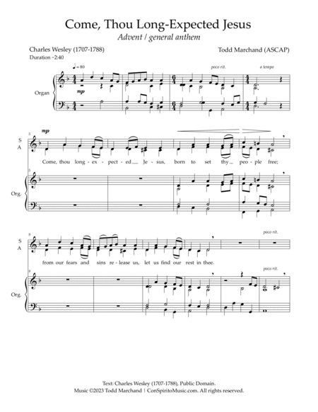 Come, Thou Long-Expected Jesus — SATB voices, organ image number null