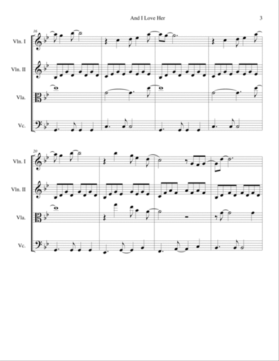 And I Love Her String Quartet scores gallery preview page 3