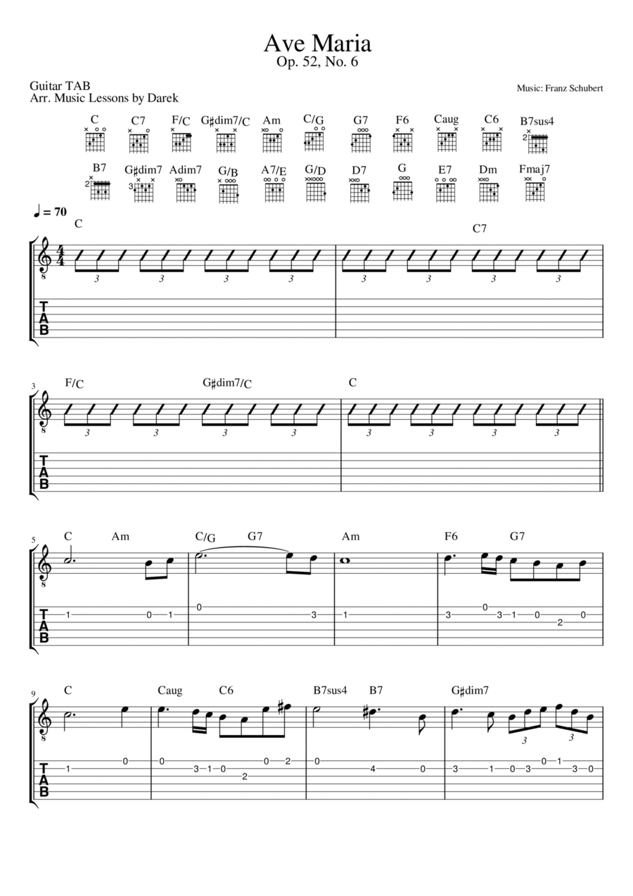 Ave Maria (GUITAR TAB) Op. 52, No. 6 [Franz Schubert] Acoustic Guitar scores gallery preview page 1