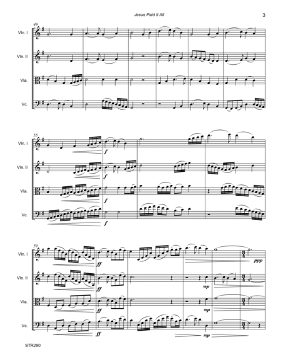 JESUS PAID IT ALL - String Quartet (unaccompanied) A Cappella scores gallery preview page 3