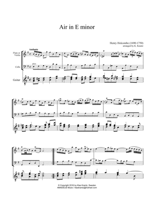 Book cover for Air in E Minor for flute or violin, cello and guitar