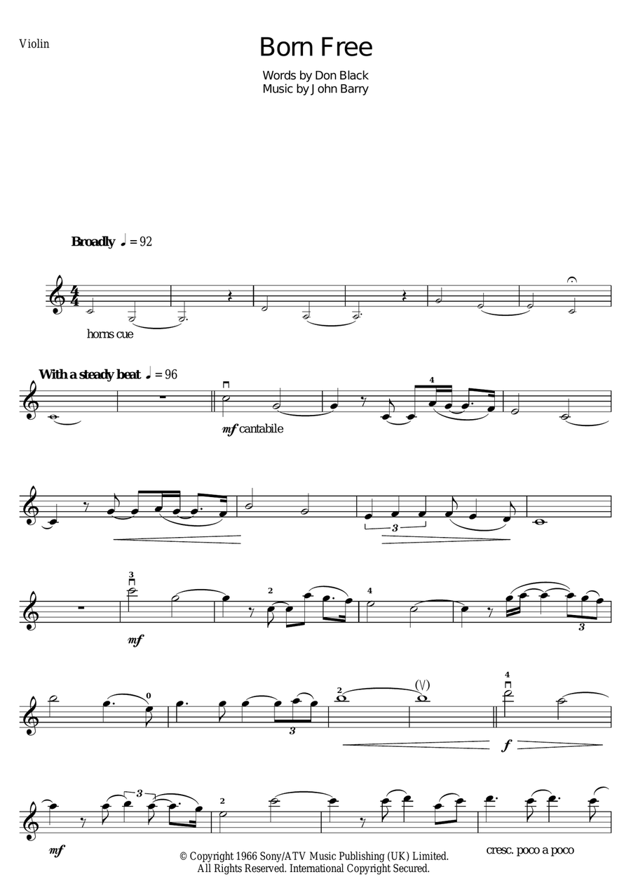 Born Free Violin Solo scores gallery preview page 1