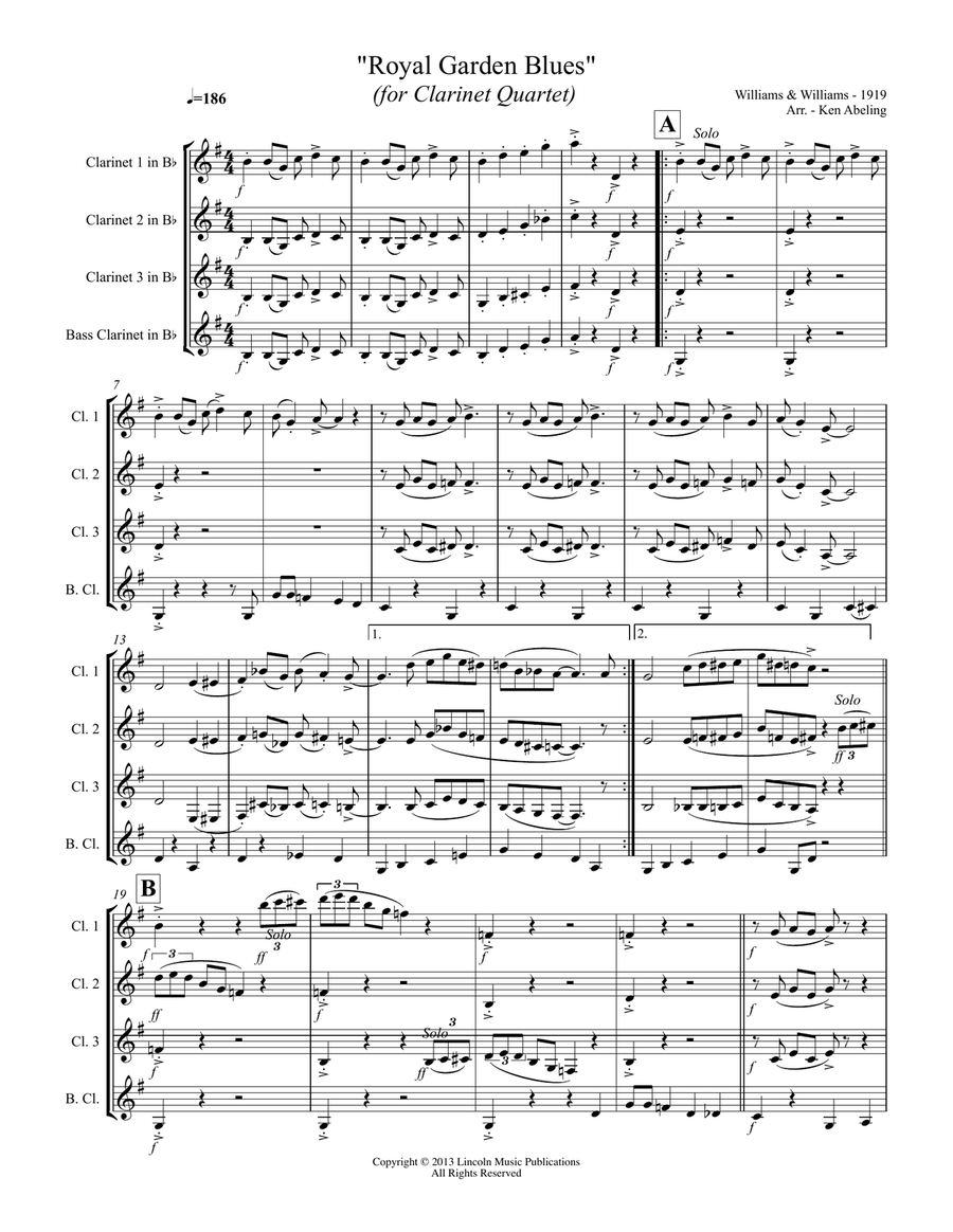 Royal Garden Blues (for Clarinet Quartet) Clarinet Quartet scores gallery preview page 2