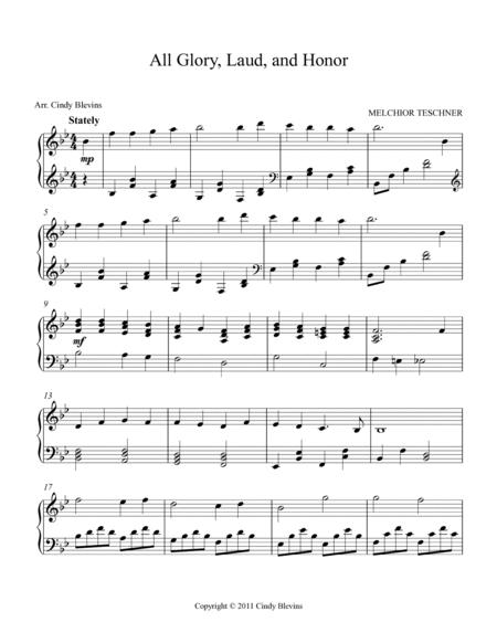 All Glory, Laud and Honor, for Piano Solo image number null