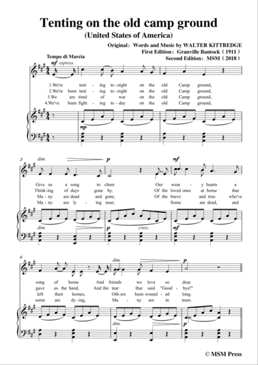 Bantock-Folksong,Tenting on the old camp ground,in A Major,for Voice and Piano Voice Solo scores gallery preview page 3
