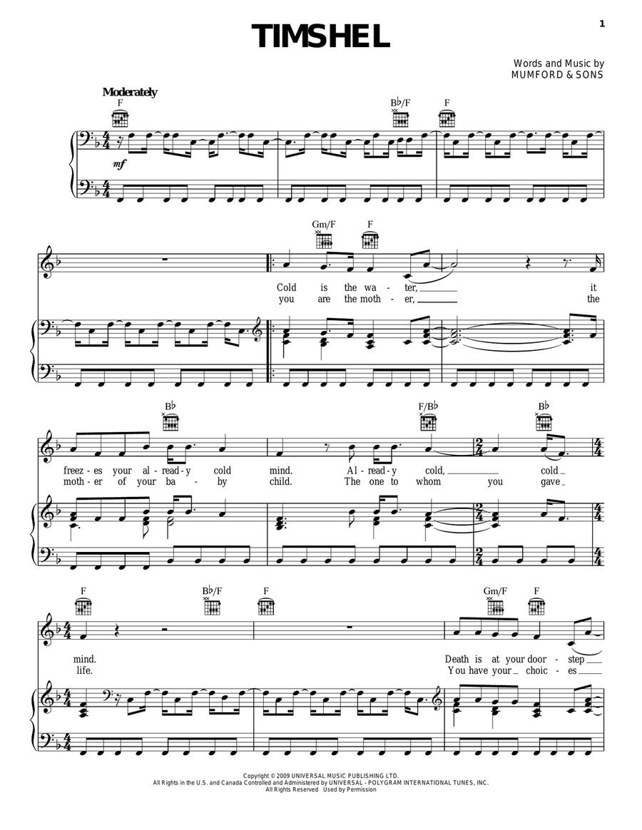 Timshel Piano, Vocal, Guitar scores gallery preview page 1