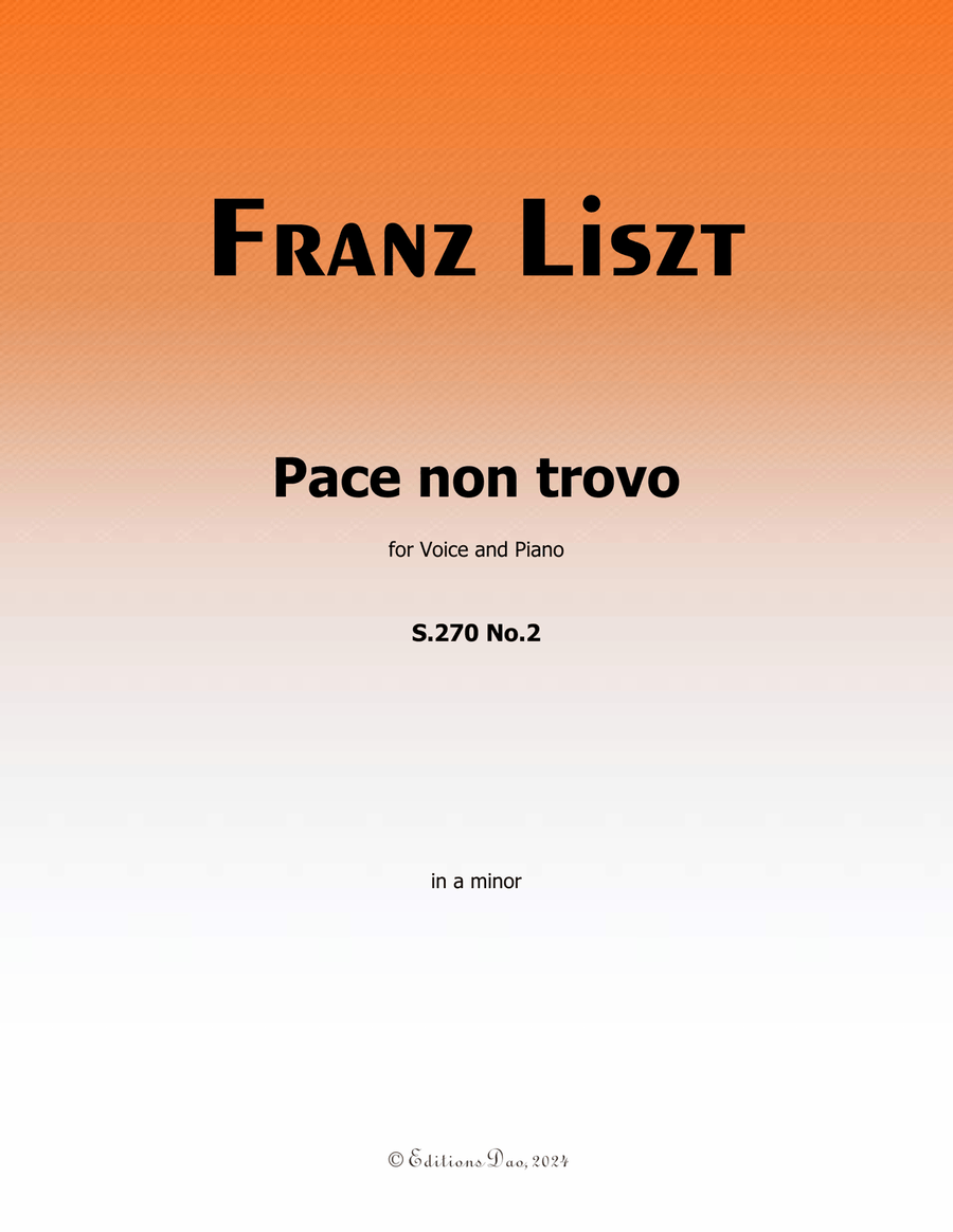 Pace non trovo, by Liszt, S.270 No.2, in a minor Voice scores gallery preview page 1