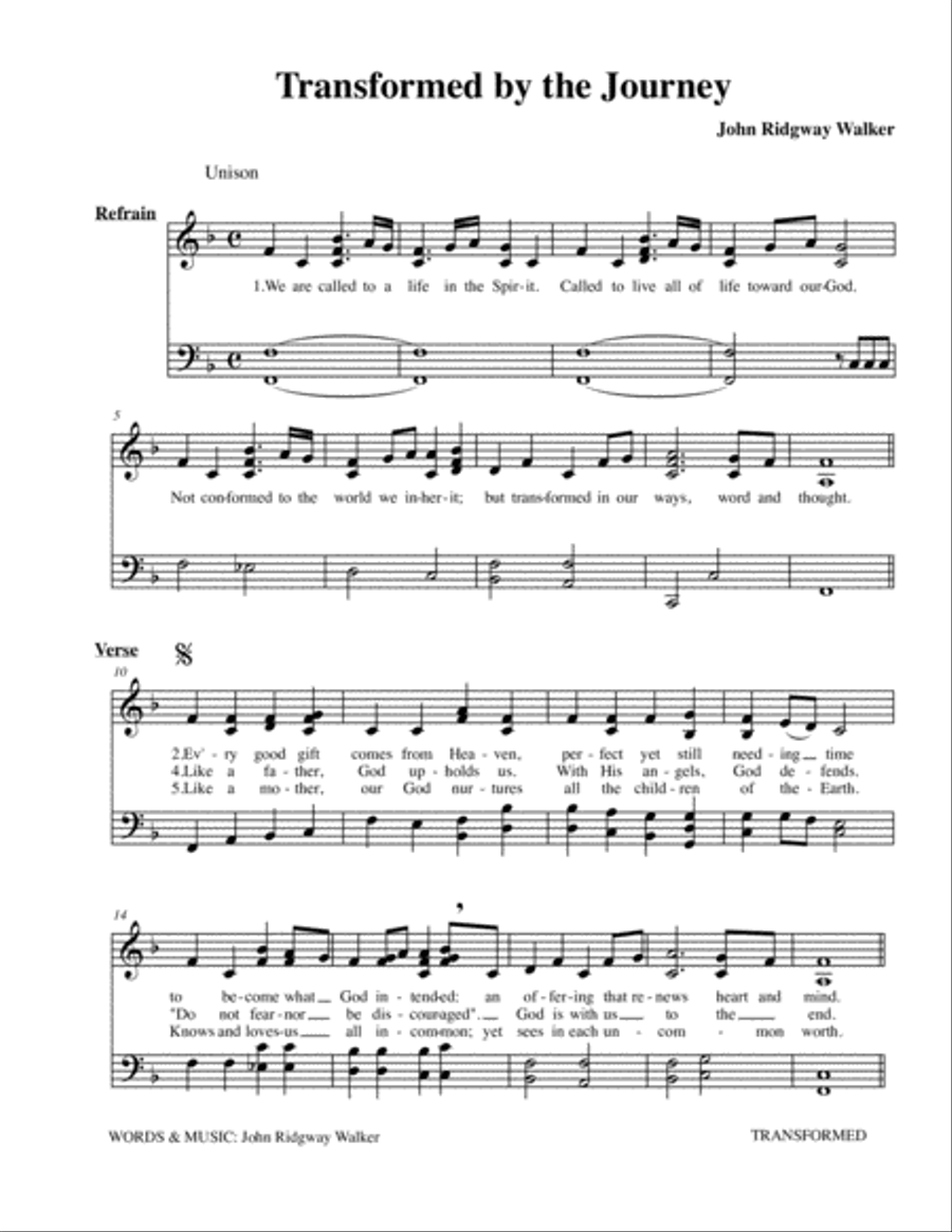 Transformed by the Journey (unison hymn with organ version) Unison Choir scores gallery preview page 1