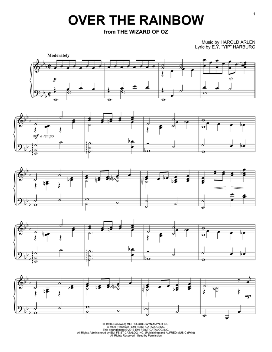Over The Rainbow Piano Solo scores gallery preview page 1