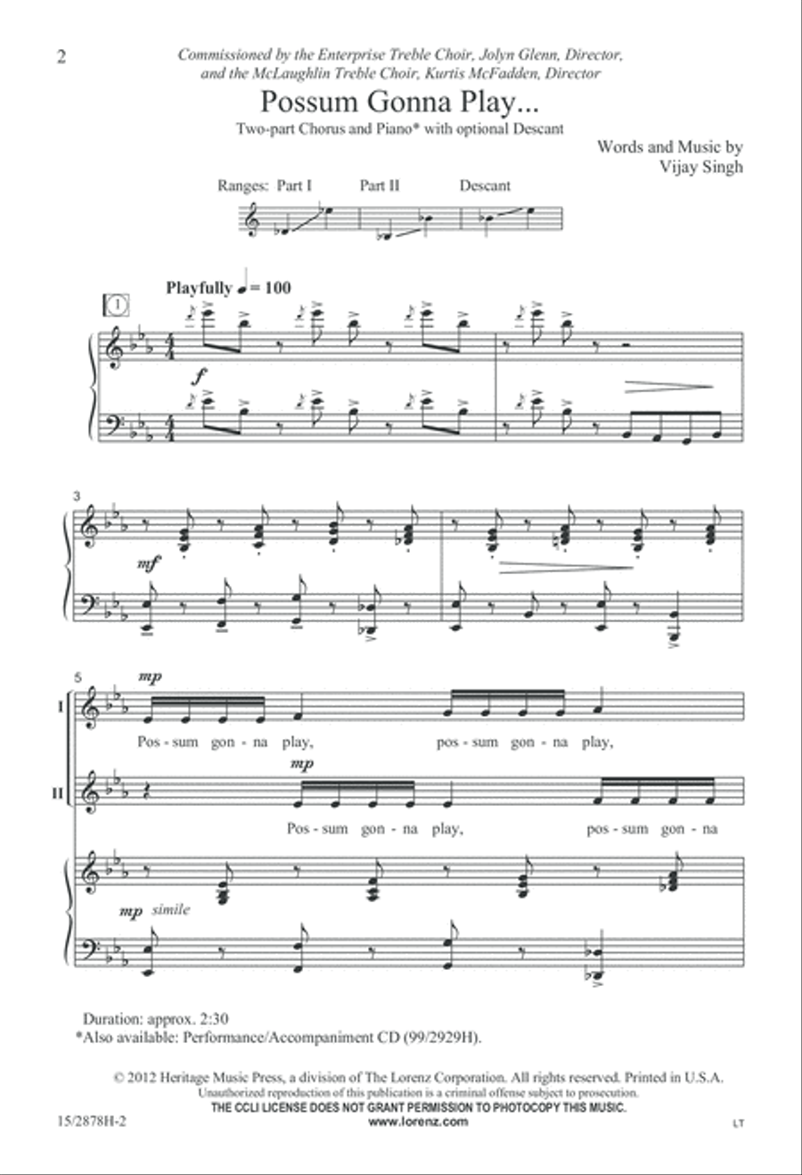 Possum Gonna Play... Possum Gonna Play... 2-Part scores gallery preview page 3