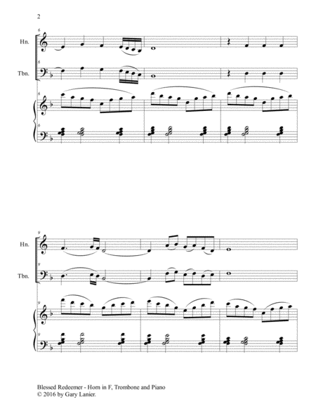 BLESSED REDEEMER (Trio – Horn in F, Trombone and Piano, Score/Parts) image number null