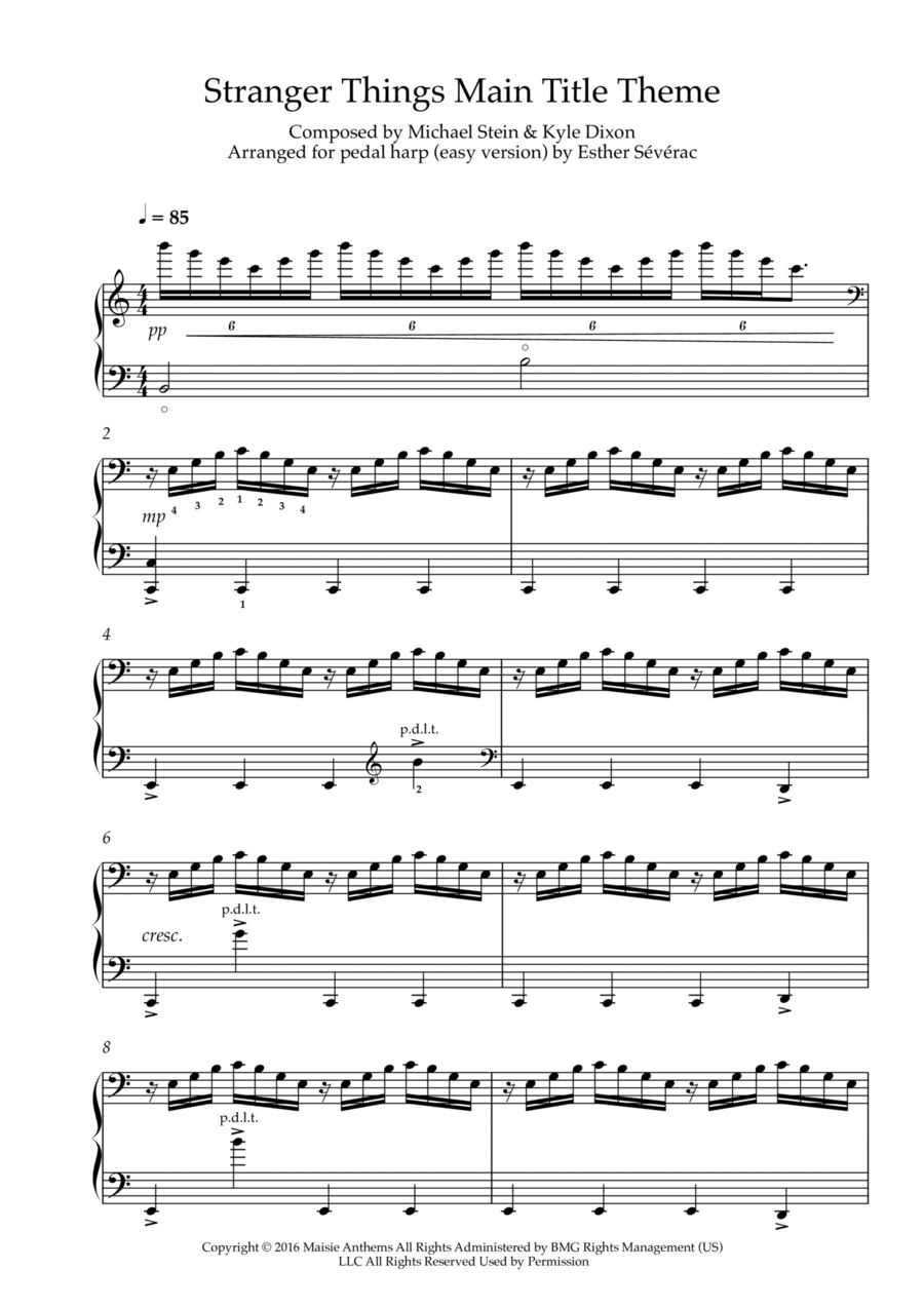 Stranger Things Main Title Theme Harp scores gallery preview page 1