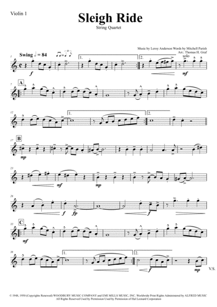 Sleigh Ride - Easy Swing - String Quartet