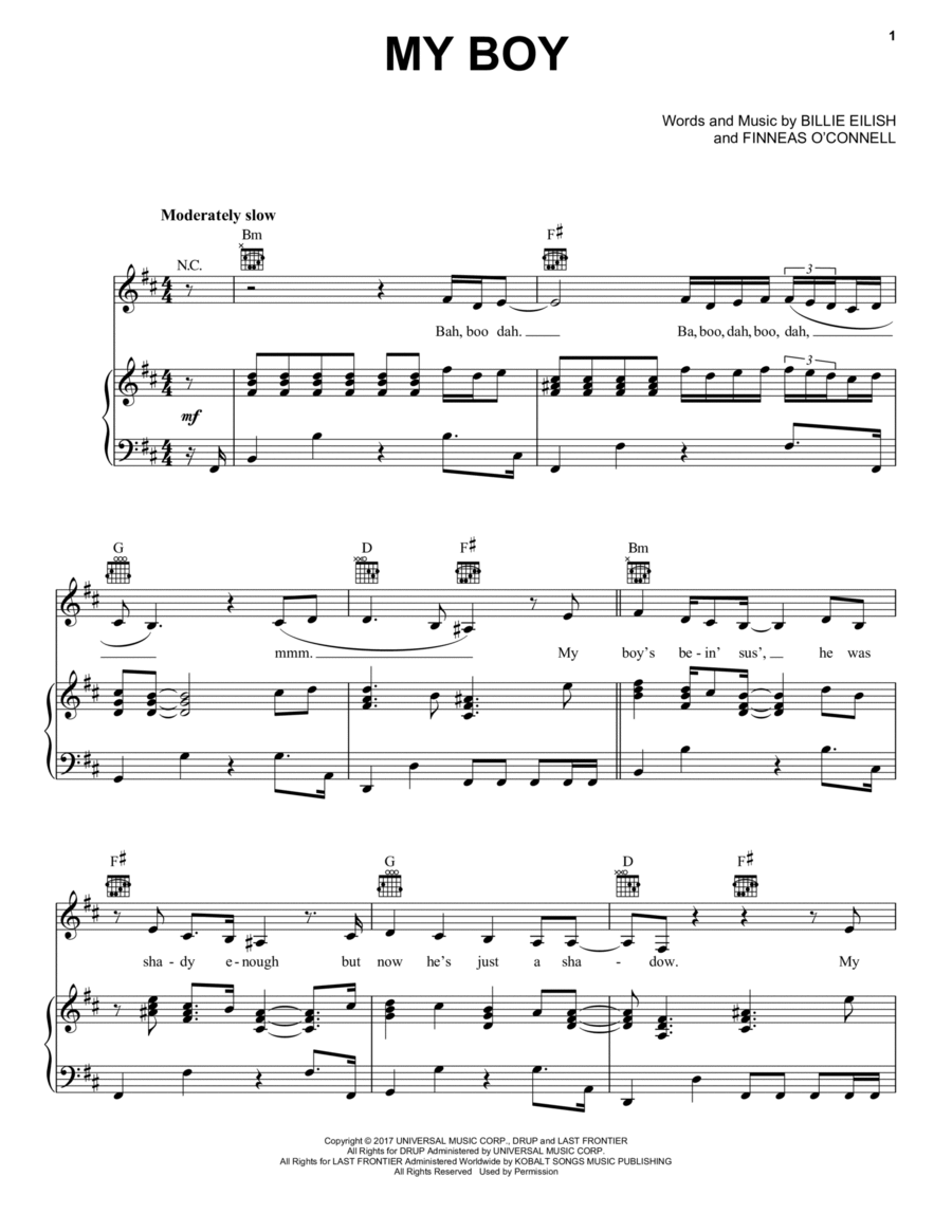 my boy my boy Piano, Vocal, Guitar scores gallery preview page 1