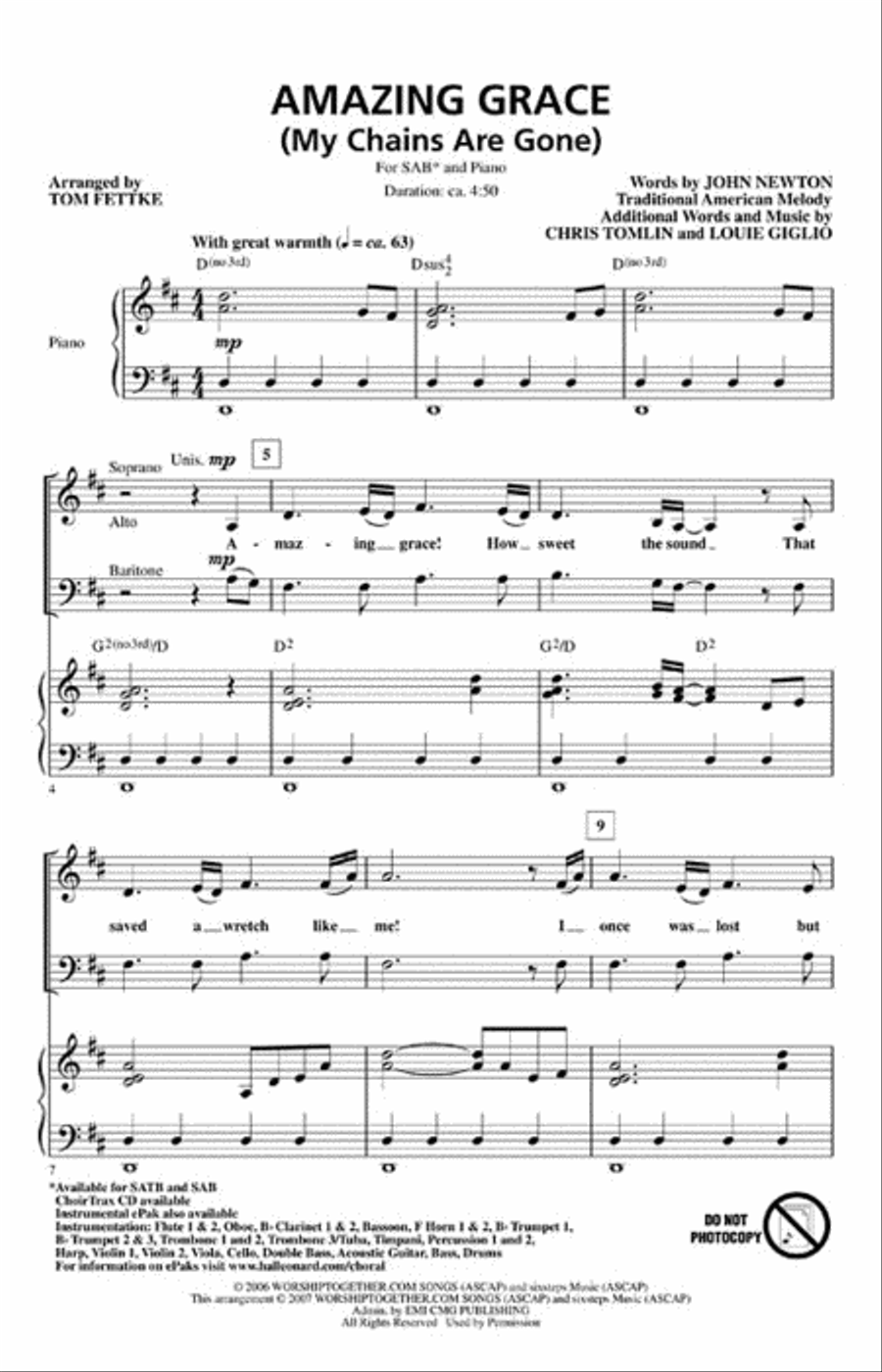 Amazing Grace (My Chains Are Gone) 3-Part scores gallery preview page 2