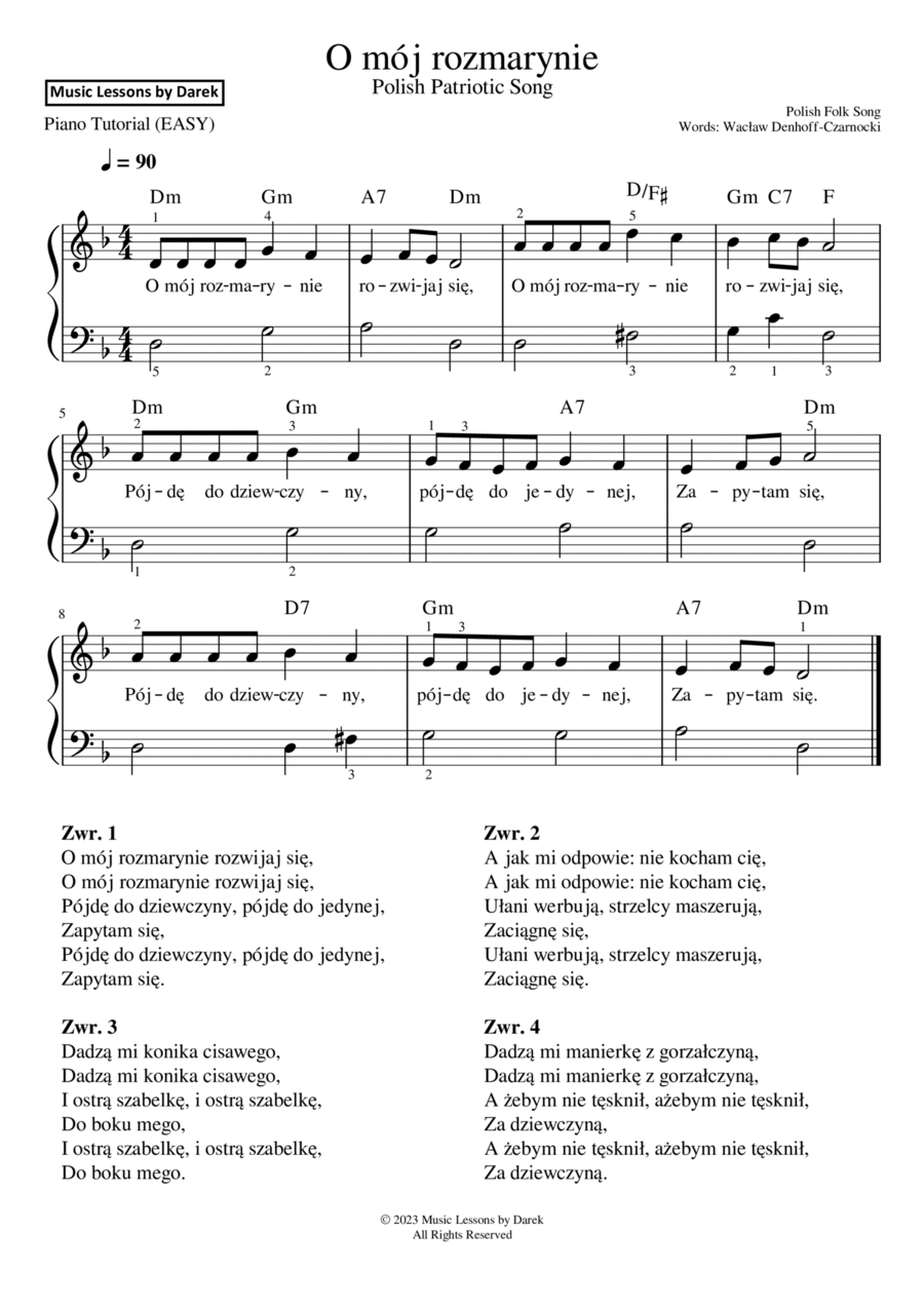 O mój rozmarynie (Polish Patriotic Song) / Oh My Rosemary [EASY PIANO] Easy Piano scores gallery preview page 1