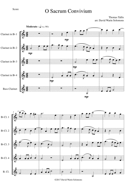 O Sacrum Convivium for clarinet quintet (4 clarinets and 1 bass or 5 clarinets) image number null