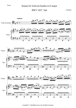 Book cover for Sonata for Viola da Gamba in G major BWV 1027 2nd
