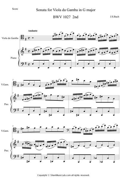 Sonata for Viola da Gamba in G major BWV 1027 2nd image number null
