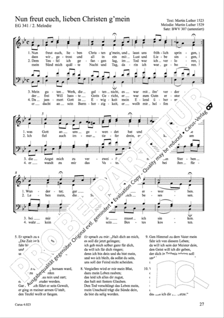 Luther Lieder in settings by J. S. Bach for mixed choir SATB 4-Part scores gallery preview page 28