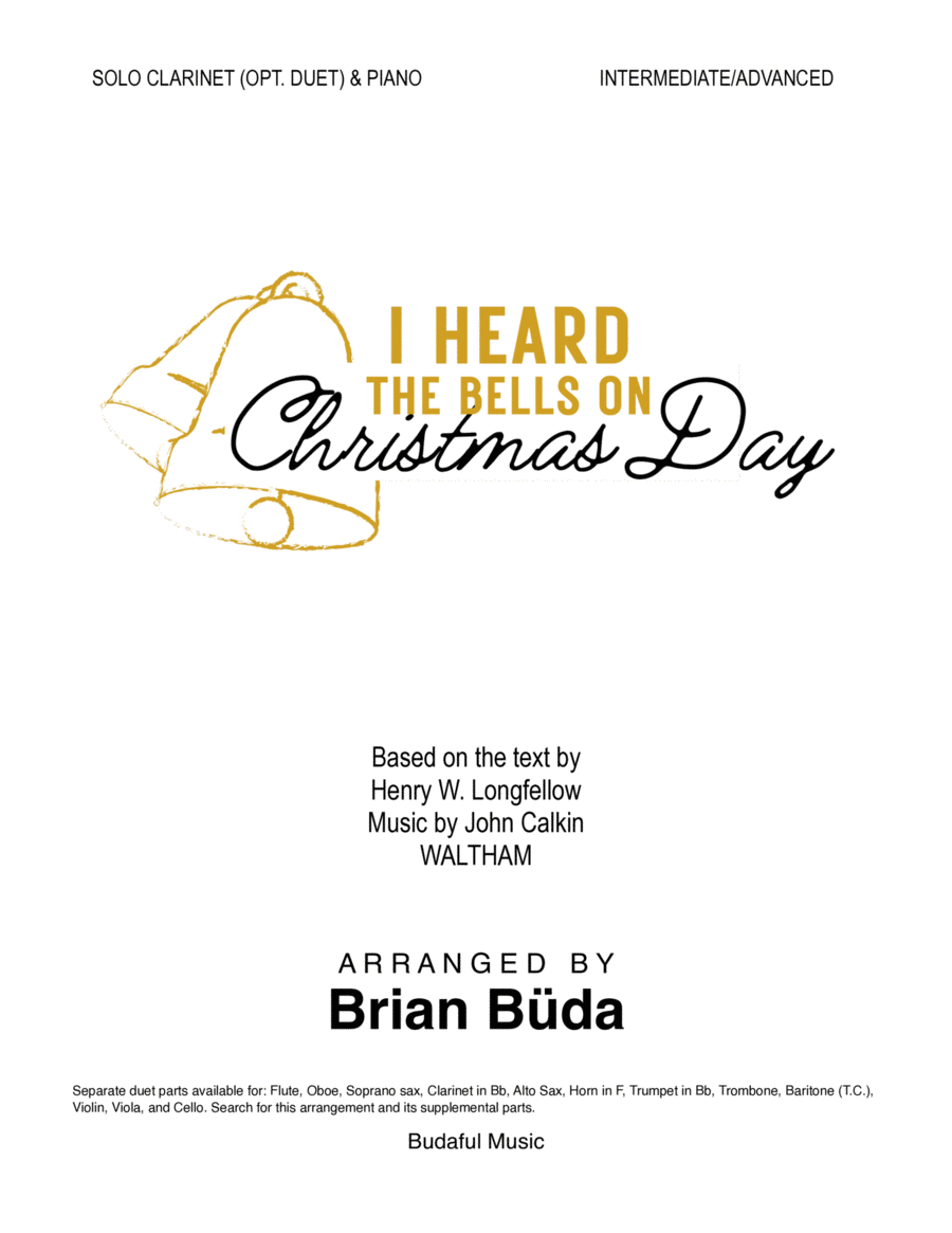 I Heard the Bells on Christmas Day - Clarinet solo (opt. duet) Clarinet Duet scores gallery preview page 1
