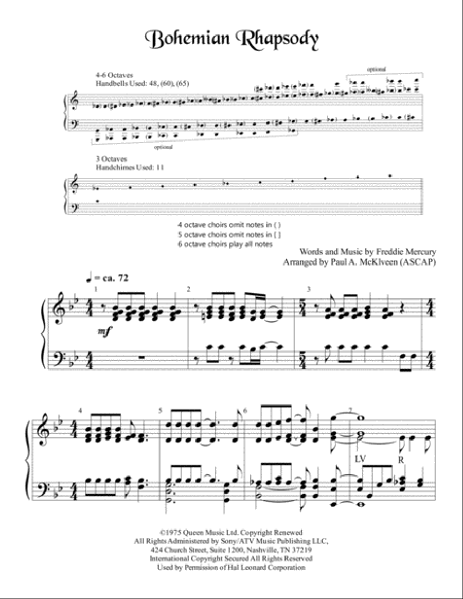 Bohemian Rhapsody Handbell Choir scores gallery preview page 2